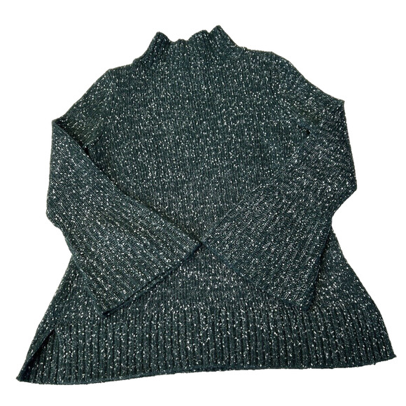 Ann Taylor Womens Mock Neck Sweater Sz M Green Marled Bell Sleeve - Picture 1 of 8